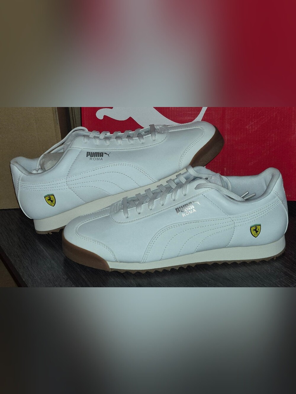 Puma Roma Leather Sneakers in White with Gum Toe